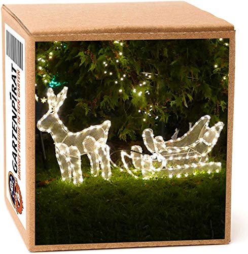 Gartenpirat Weihnachtsbeleuchtung LED Rentier mit Schlitten warmweiß Weihnachtsdeko Außenbeleuchtung
