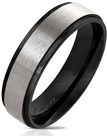 viva-adorno® Damen & Herren Edelstahl Ring Partnerring Verlobungsring matt gebürstete Mitte RS57, Schwarz mit Silber matt, Gr.70