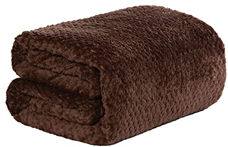 Dreamscene Fleece Throw Blanket for Bed, Soft Cosy Warm Honeycomb Waffle Chocolate Brown Throw for Sofa King Size Blankets Fluffy Faux Fur Throws, 200 x 240cm
