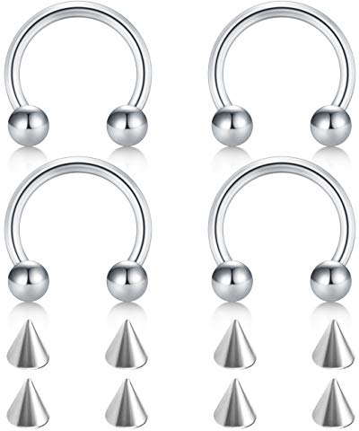 D.Bella Piercingring für Nasenscheidewand, Horseshoe, Augenbraue, Lippe, Bauchnabel, Brustwarze, Piercing, Ring, 8 mm, 10 mm, Helix, Tragus, Daith Rook Ohrringe, mit Ersatzspikes