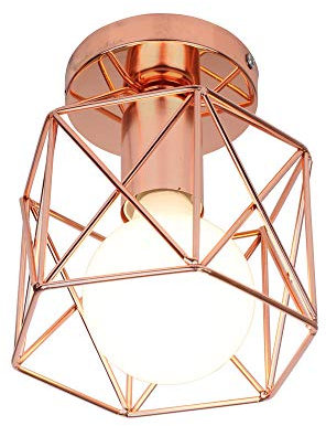 STOEX Retro Plafonnier Industrielle en Métal Carré Fer, Suspension Cage Cube Luminaire E27 pour Salon Chambre Café Bar Restaurent Entrée Couloir (Or rose)