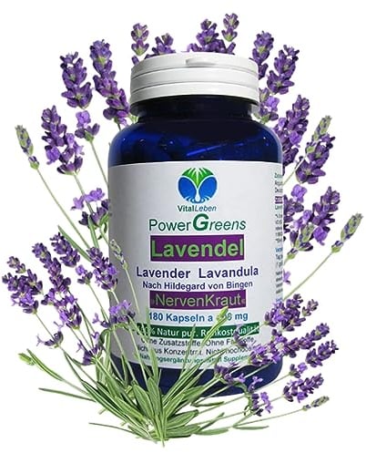 LAVENDEL 180 Kapseln [NERVEN-KRAUT] Blüten Pulver pur nach Hildegard von Bingen - Beruhigung + Entspannung & schöner Schlaf + GUTE NACHT. NATUR pur [ohne ZUSATZSTOFFE] 26630-180