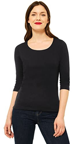 Street One Damen A317588 Basic T-Shirt mit 3/4 Arm, Black, 46