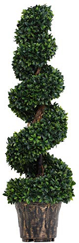 Outsunny Planta Artificial de Boj en Espiral (Ф32cm x 120cm), Verde Decorativa para Interior y Exterior, con Maceta Incluida.