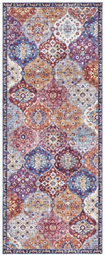 ELLE Decoration Kashmir Ghom Orientalischer Teppich - Kurzflor Vintage-Look Orientalisch Ornamente-Muster Klassischer Orientteppich für Wohnzimmer Esszimmer Flur oder Schlafzimmer Bunt, 80x200cm