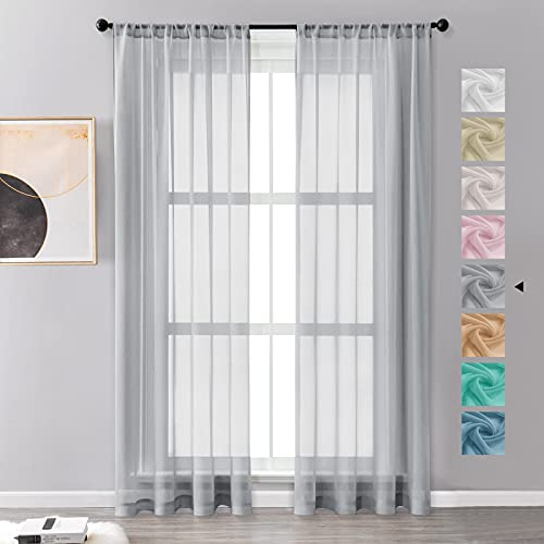 MRTREES Vorhänge Gardinen mit Store Vorhang Voile halbtransparent kurz in Leinenoptik Gardine Schals Grau 225×140cm (H×B) für Wohnzimmer Schlafzimmer Kinderzimmer 2er Set