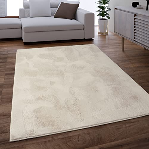 Paco Home Teppich Wohnzimmer Schlafzimmer Kunstfell Shaggy Hochflor Flauschig Soft Einfarbig Creme, Grösse:Ø 160 cm Rund