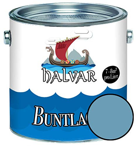 Halvar Buntlack für Holz & Metall SEIDENMATT Blau RAL 5000-5024 Holzfarbe Holzlack Innen & Außen robuster Kunstharzlack Wetterbeständig & perfekter Langzeitschutz (2,5 L, RAL 5024 Pastellblau)