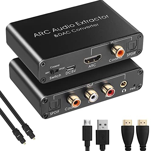 UNSTINCER HDMI ARC Audio Extraktor +192 KHz DAC Konverter, HDMI/Digital(Spdif Optical Toslink Coaxial) zu Spdif Koaxial und Analog Aux RCA 3,5 mm, DA Wandler für DVD TV HDTV Blu-ray Sky Spielekonsole