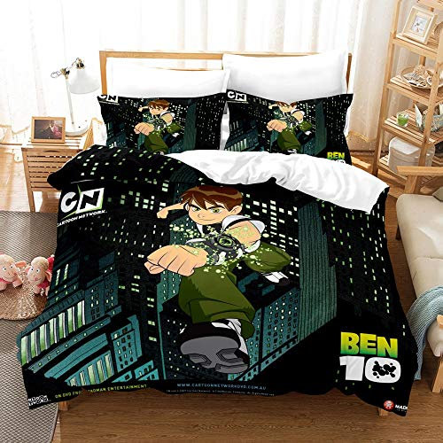 PTNQAZ 3D-gedrucktes Ben 10 Omniverse Bettwäsche-Set für Kinder, Cartoon-Motiv, Bettbezug für Jungen, bequem, Geschenk für Jungen, Cooles und Design (Einzelbett)