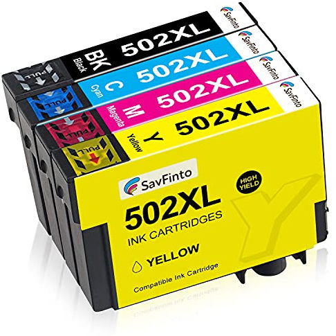 SavFinto 502XL Druckerpatronen Ersatz für Epson 502 502XL Tintenpatronen Kompatibel für Epson Expression Home XP-5100 XP-5105 Workforce WF-2860DWF WF-2865DWF (1 Schwarz, 1 Cyan, 1 Magenta, 1 Gelb)