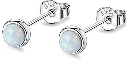 Mini Kleine 4mm Opal Ohrstecker Sterling Silber 925 Vergoldete Weiß Blau Grün Opal Ohrringe Stecker Nickelfrei für Damen Herren
