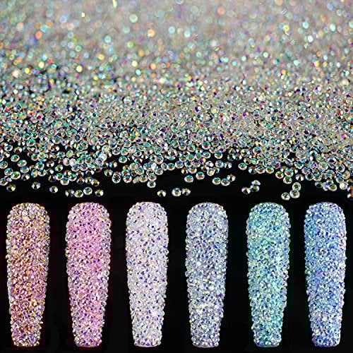 15000Pcs Ultra Mini 1.2mm AB Diamond Beads Glass Sand Shine Rhinestones Iridescent Crystals Long Lasting Like Swarovski for Nail Art 3D Decorations DIY Crafts with 2Pcs Triangle Trays by BELLEBOOST