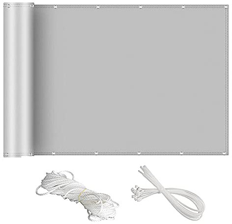QIAOH Brise Vue Balcon 50cm x 900cm, 160g/m2 Résistant Aux Intempéries avec Serre-Cables pour Jardin Terrasse Anthracite, Toile Brise Vue