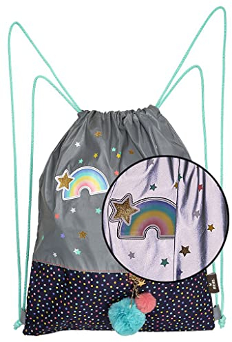 moses. Mädchen Flowers & Friends Rucksack, wasserabweisender Kinder Turnbeutel aus reflektierendem Material, Sportbeutel perfekt für Sportunterricht, Schule und Ausflüge, anthrazit