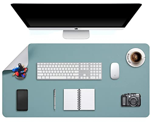 DOBAOJIA Große Schreibtischunterlage, Schreibtischmatte, Desk Pad, Schreibtischschutz, Schreibblock, für Laptop/Tastatur/Maus, Doppelseitige Verwendung PU Leder Wasserdicht 90 x 43cm(Graugrün/Grau)