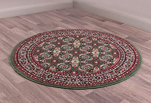 Traditioneller Poly Esta Teppich, rund, rund, Grün, Schwarz, Rot und Gold (Grün, 120 x 120 cm, rund)