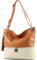 modamoda de - T143 - ital. Leder Schultertasche Umhängetasche, Farbe:Camel/Creme