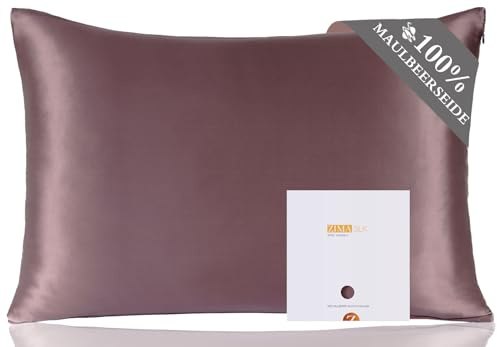 ZIMASILK Seidenkissenbezug 40x80 cm aus 100% Maulbeerseide, 19 Momme | Doppelseitiger Seiden-Kopfkissenbezug aus reiner Seide, für Haare und Haut, mit Reißverschluss, 1 Stück, Grau Lila