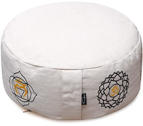 Yogishop Meditationskissen - rund - Chakras - Organic Cotton - ø 36cm x 15cm 36 x 36 x 15 cm, weiß