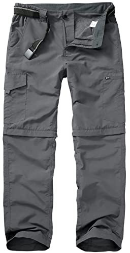mosingle Walking Hiking Trousers Mens, Safari Zip Off Lightweight Quick Dry Convertible Travel Fishing Cargo Breathable Outdoor Pants Grey