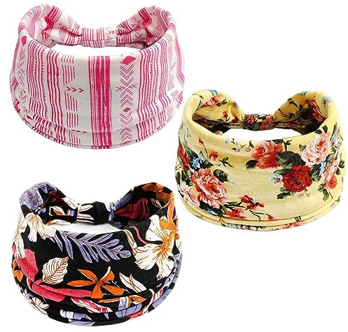 scicent Haarband Damen 3 Stück Stirnbänder Damen Haarreifen Breite Haarbänder Elastische Boho Yoga Twist Haarschmuck Sport Turbane Hairband Mädchen Hair Wrap für Frauen, 14151