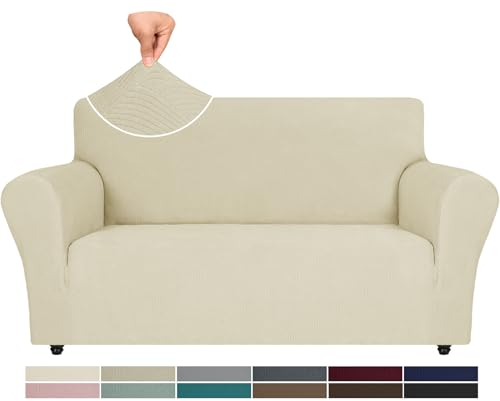 Ystyle Stretch Sofabezug, Sofa Überzug 2 Sitzer, Sofaschoner rutschfest, Elastisch Couch Überzug Mit Armlehnen, Sofa Cover Sofahusse Koltuk Örtüsü Sofaüberwurf Couch Überwurf, Beige