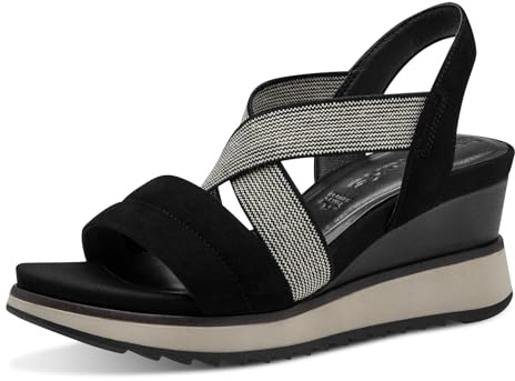 Tamaris Damen Plateau Sandalen Leder Keilabsatz Sommer; BLACK/schwarz; 39 EU