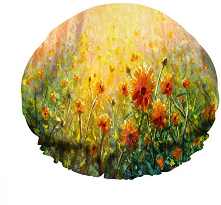 Cuffia da doccia a doppio strato impermeabile con fiori, paesaggio monet, prato, luce solare e rami di foglie, bellissimo cappello da doccia riutilizzabile alla moda, per donne, bellezza, bagno, spa
