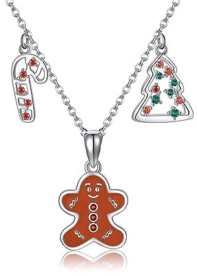 VENACOLY Weihnachten Lebkuchenmann Kette 925 Sterling Silber Weihnachten Anhänger Halskette Weihnachten Muttertag Schmuck Geschenk für Damen