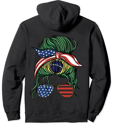 Brazil and USA American Flag Bandana Design Pullover Hoodie