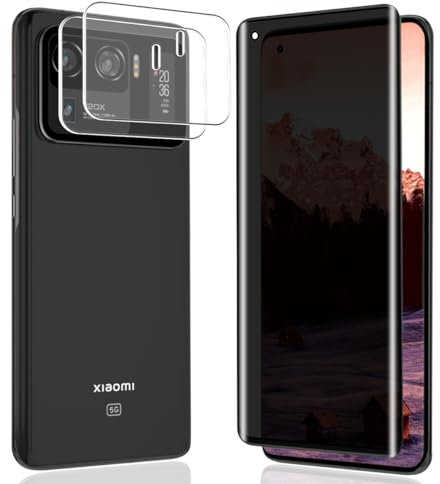 AnnhanT Schutzfolie für Xiaomi Mi 11 Ultra 5G Panzer Schutz Glas für Sichtschut 1 Stück + Mi 11 Ultra Kameraschutz Schutzglas 2 Stück - 9H Panzerfolie/Anti-Spy für Xiaomi Mi 11 Ultra