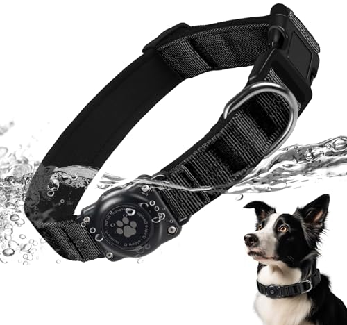 AirTag Hundehalsband, IP68 wasserdichte Integriertes Apple Air Tag Halter Hundehalsband mit AirTag Halter, Reflektierend, Besonders haltbar, Hundehalsbänder für mittlere große Hunde [Schwarz,XL]