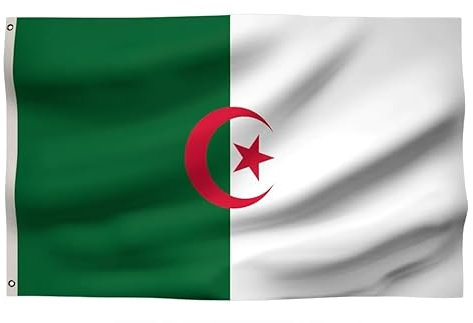 Drapeau Algérien Premium 90x60cm - Drapeau de l'Algérie Résistant et de Haute Qualité avec 2 œillets métalliques - Soyez fier de vos couleurs !