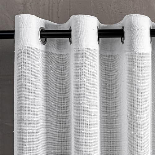 MYSKY HOME Vorhang Kurz Weiß Gardinen mit Ösen Voile Vorhänge Kinderzimmer Gardine Wohnzimmer 2er Set Modern Weiss Streifen Ösenschal Transparent Dekoschal für Schlafzimmer H 160 x B 140, Weiß.
