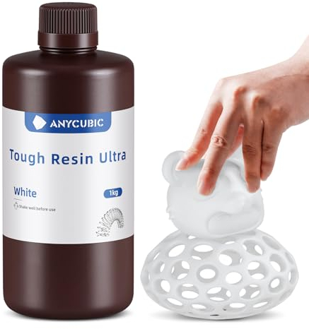 ANYCUBIC Ultra Tough 3D Drucker Resin, Ultrafest und Robust, Dauerhafte Schlagfestigkeit, Außergewöhnliche Flexibilität, eeignet für alle DLP/LCD Harz 3D Drucker (Weiß, 1000g)