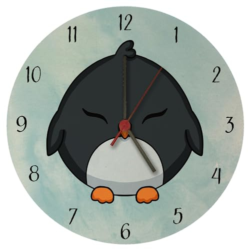 Pinguin Kinder Wanduhr Schöne Uhr für das Kinderzimmer mit Tiermotiv als Kinderuhr oder niedliche Deko im Schlafzimmer von Kindern