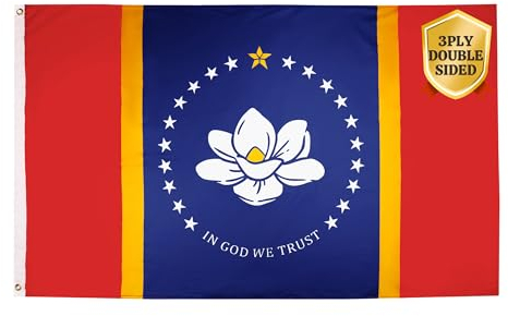 Deshioki Mississippi-Staatsflagge, 3-lagig, robuste Flagge, In God We Trust, Magnolien-Flagge, doppelseitig und Messingösen, lebendige Farben für Innen- und Außendekoration (Mississippi)