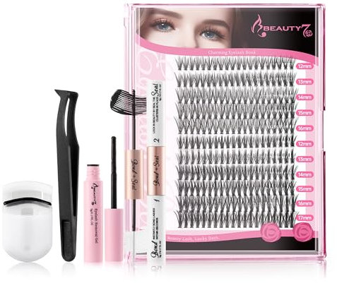 220pcs Extension de Cils Kits 30D + 40D Ensemble Cluster Lash Volume Russe Longueur Mélange 12mm-17mm D Curl Cils Individuel Kit avec Colle Cils, Brosse, Dissolvant Gel