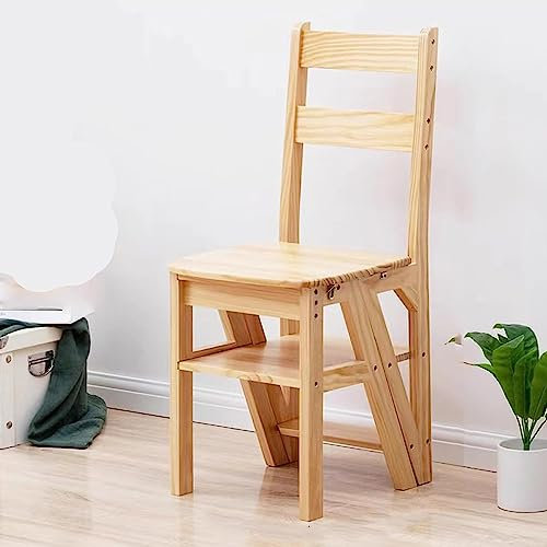 FLEAGE 4 Step Climbing Step Planter Display, Solid Wood Folding Library Ladder Chair, Step Stool, Foldable, 4 Step Step Stool (Wood 46x35x90CM)