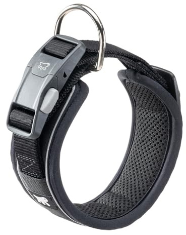 Ferplast Hundehalsband Genius C25/45, Reflektierend, Atmungsaktiv, Einstellbar, Magnetverschluss mit Schnellverschluss, Hundehalsband für mittelgroße Hunde, Weiche Polsterung, Schwarz