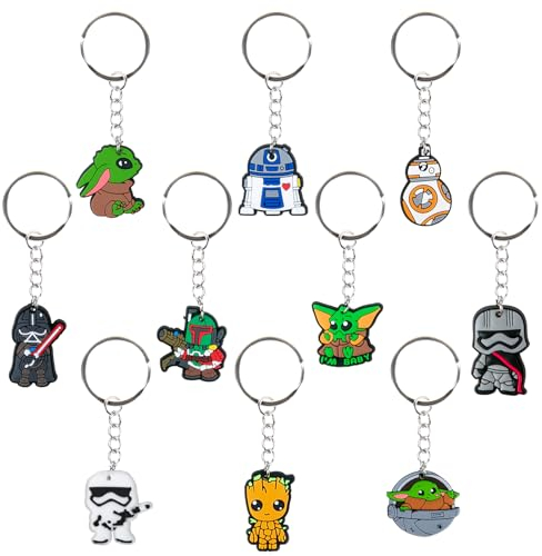 Yoda Porte Clef Enfant - 10Pcs Anime Porte Cléf Star Mignon Porte-Clés Wars 3D Figural Porte cle Pendentif Keychain Porte Clé Décoration pour Sacs à Main Sacs à Dos Clés Cadeau d'anniversaire Enfant