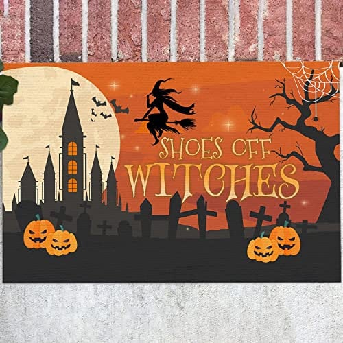 MIAOMANSENSTORE Door mat indoor Halloween Witch Shoes Off Witches Doormat, Gift For Witch Lovers Halloween Home Decorative Welcome Doormat Home Decor
