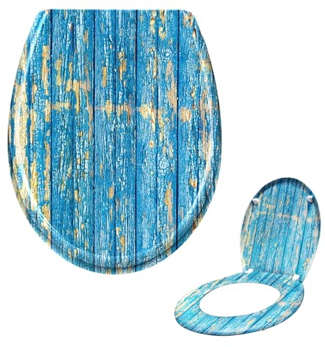 Suusolny WC Sitz Absenkautomatik Toilettendeckel mit Absenkautomatik,Softclose aus Duroplast und Edelstahl Toilettensitz in Universal Größe - Blau Planks