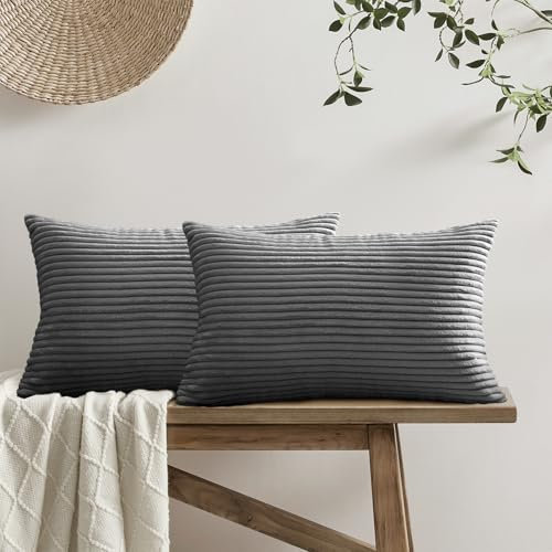 Softalker Kissenbezüge 30x50 dunkle Grau flauschig 2 Stücke Kissenhüllen Sofakissenbezüge Nackenkissen Dekokissen Couchkissen Pillow Case Winter Herbst Deko für Sofa Wohnzimmer Schlafzimmer Bett