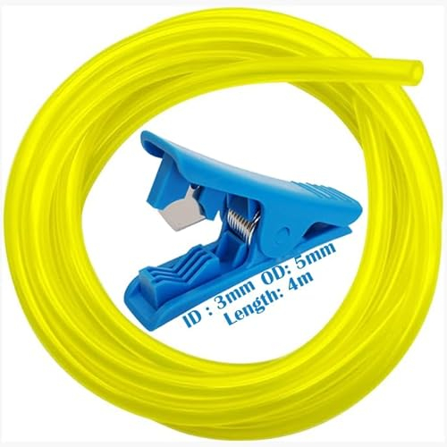 CTRICALVER Polyurethane Fuel Line Hose, 3x5mm, 4m, Yellow, with Pipe Cutter, for Chainsaws, Blowers, Pressure Washers