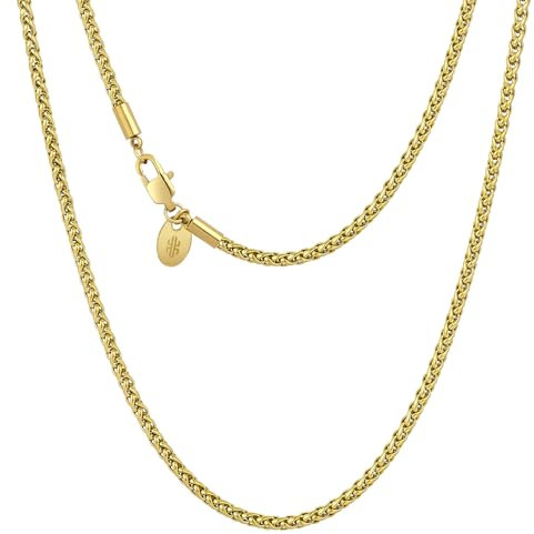 KRKC&CO Goldkette Herren 3mm, dünne Weizenkette verdrehte Rope Kette Edelstahl, 14K Gold beschichtet Halskette für Damen Unisex, Geburtstag Geschenke, Gold Weizen 55,9cm