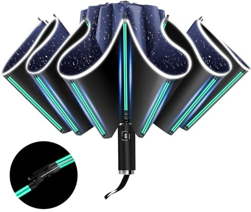 ZUOYOUZ Automatisch öffnender und schließender Falt-Rückwärts-Regenschirm 10-Rippen (3+2 verstärkte Rippen) Regenschirm Groß mit Reflexstreifen, Sonnenschutz, tragbar für unterwegs und im Auto