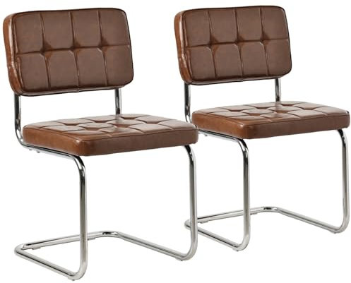 Happy Garden Satz von 2 Freischwinger-Stühlen aus braunem Kunstleder Maria