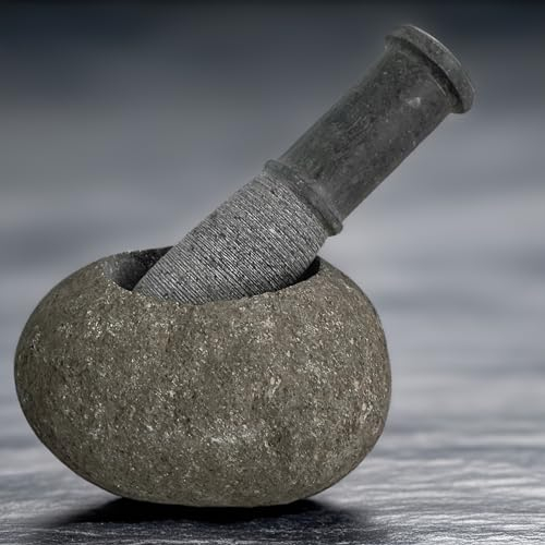 Mortier et pilon en pierre de rivière pour épices, épices, pâtes, pestos et guacamole 15 cm Choisissez votre propre mortier individuel (4) Du pays des volcans